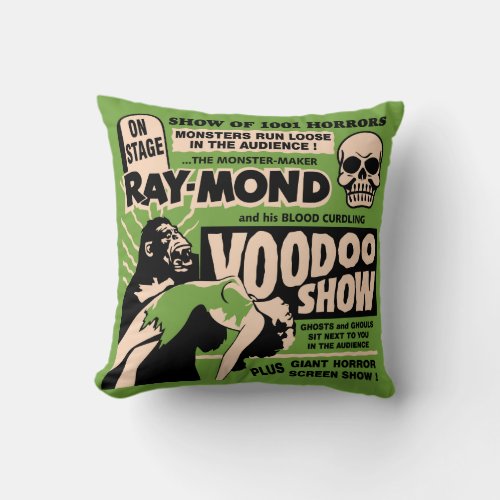 Vintage Spook Show Poster Art _ Voodoo Skull  Throw Pillow