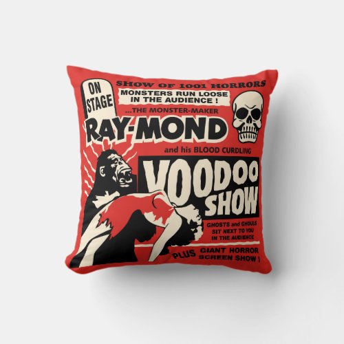 Vintage Spook Show Poster Art _ Voodoo Skull  Throw Pillow