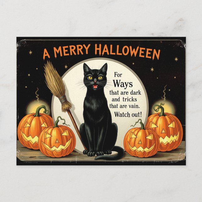 Vintage Spooks & Grins: A "Merry Halloween" Postcard (Front)