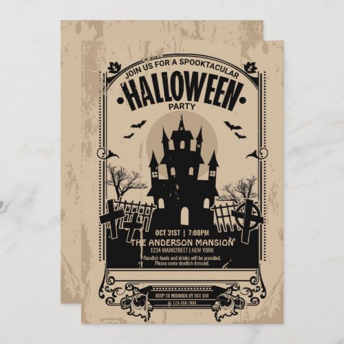 Vintage Spooktacular Haunted House Halloween Party Invitation