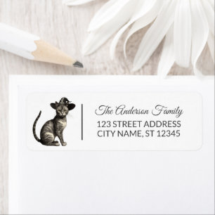 Vintage Spooky cat wearing witch's hat Halloween Label