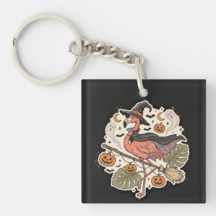 Vintage Spooky Flamingo Halloween Design Keychain