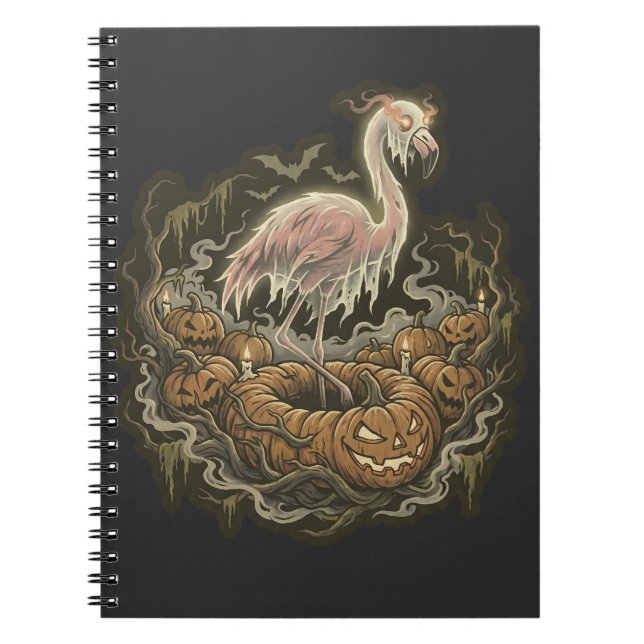 Vintage Spooky Flamingo Halloween Design Notebook (Front)
