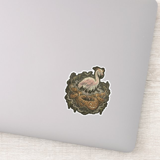 Vintage Spooky Flamingo Halloween Design Sticker (Detail)