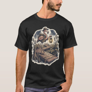 Vintage Spooky Flamingo Swamp Explorer Halloween T-Shirt