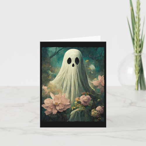 Vintage Spooky Flower Ghost Floral Halloween  Card