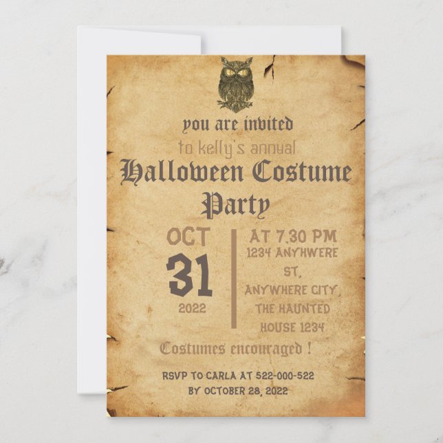 vintage spooky gothic, halloween party invitation (Front)