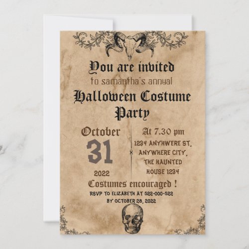 vintage spooky gothic halloween party invitation