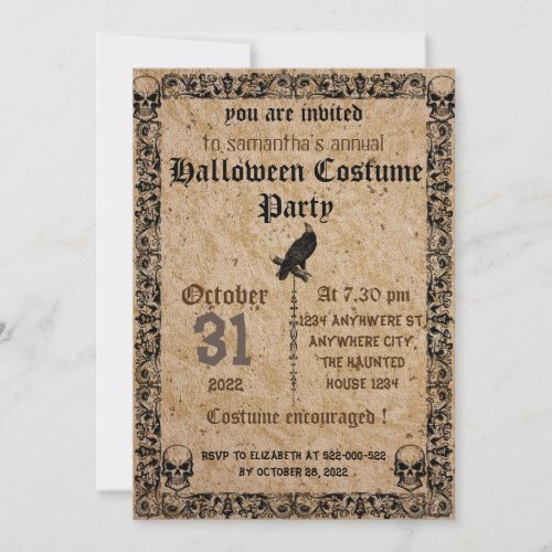 Vintage spooky gothic halloween party invitation