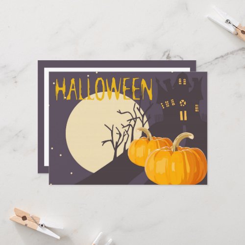 Vintage Spooky Halloween Moon and Pumpkin at Night Card