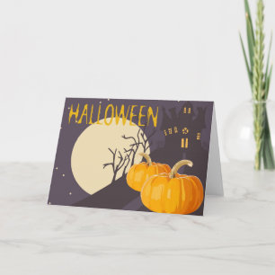 Vintage Spooky Halloween Moon and Pumpkin at Night Card