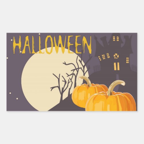 Vintage Spooky Halloween Moon and Pumpkin at Night Rectangular Sticker