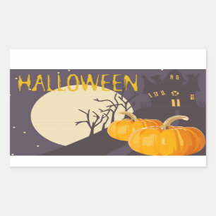 Vintage Spooky Halloween Moon and Pumpkin at Night Rectangular Sticker