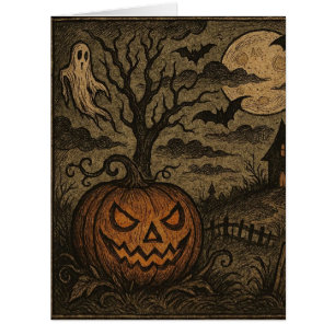 Vintage, spooky Halloween pumpkin/ghost Cards