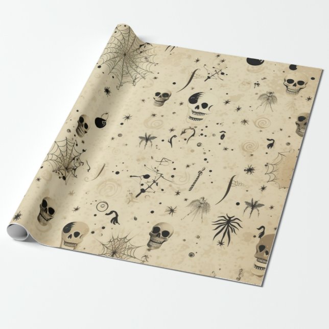 Vintage Spooky Halloween Seamless Pattern Wrapping Paper (Unrolled)