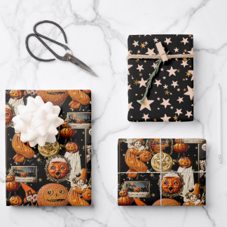 Vintage Spooky Halloween Wrapping Paper Sheets
