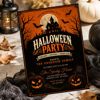 Vintage Spooky Haunted House Halloween Party Invitation