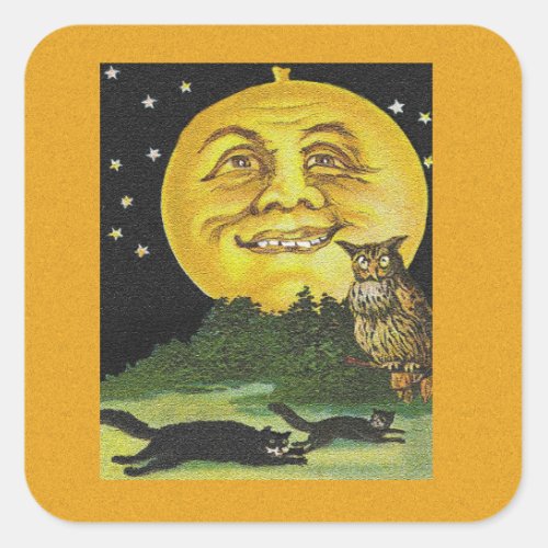 Vintage Spooky Laughing Halloween Full Moon Square Sticker