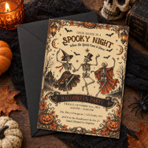 Vintage Spooky Night Dancing Skeletons Halloween