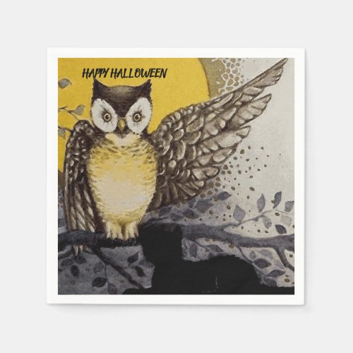 Vintage Spooky Owl In Moonlight Halloween Party  Napkins