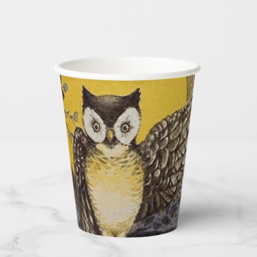 Vintage Spooky Owl In Moonlight Halloween Party  Paper Cups