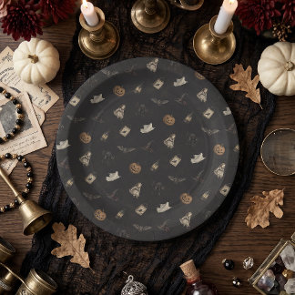 Vintage Spooky Pattern Halloween Paper Plates