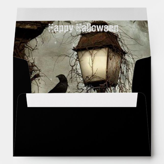 Vintage Spooky Raven and Lantern Halloween  Envelope (Back (Bottom))