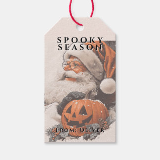 Vintage Spooky Santa & Jack O Lantern Halloween Gift Tags