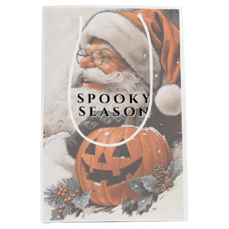 Vintage Spooky Santa & Jack O Lantern Halloween Medium Gift Bag