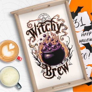 Vintage Spooky Script Witch Brew Halloween Theme Serving Tray