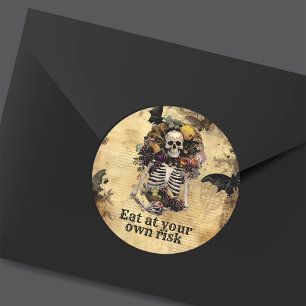 Vintage Spooky Skeleton Halloween Costume Party Classic Round Sticker