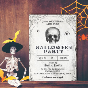 Vintage spooky skull skeletal spider Halloween Invitation