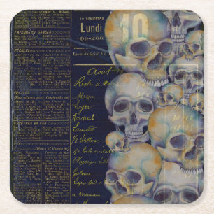 Vintage Spooky Skulls Halloween Creepy Square Paper Coaster