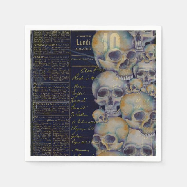 Vintage Spooky Skulls Halloween Napkins (Front)