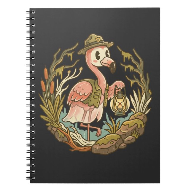 Vintage Spooky Swamp Flamingo Design Notebook (Front)
