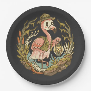 Vintage Spooky Swamp Flamingo Design Paper Plates