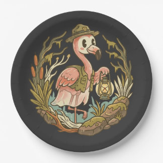 Vintage Spooky Swamp Flamingo Design Paper Plates