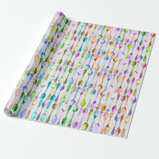 Vintage Spoons in Rainbow Colors on Lace Wrapping Paper