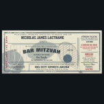 Vintage Sport Pass Bar Mitzvah Invitation<br><div class="desc">Sports fanatics will love this vintage inspired football,  basketball and tennis sports bar mitzvah invitation made to look like an old fashioned football game ticket.  Aged look,  background accented in blue and red text and design elements.</div>