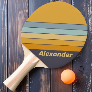 Vintage Sport Retrograde Rainbow Striped with Name Ping Pong Paddle
