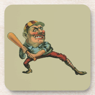 Vintage Sports, Angry Baseball Player Batter Beverage Coaster