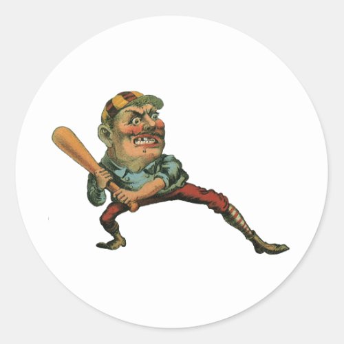 Vintage Sports Angry Baseball Player Batter Classic Round Sticker