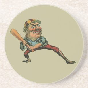 Vintage Sports, Angry Baseball Player Batter Drink Coaster