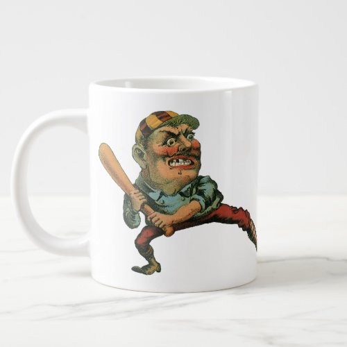 Vintage Sports Angry Baseball Player Batter Large Coffee Mug