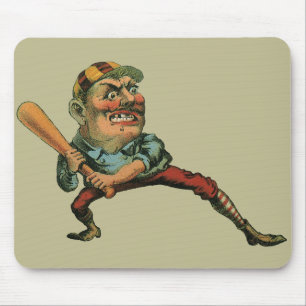 Vintage Sports, Angry Baseball Player Batter Mouse Pad