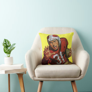 Vintage Sports Athlete Football Player Runningback Throw Pillow