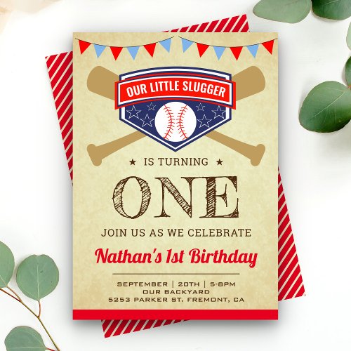 Vintage Sports Baseball 1st Birthday Party Invitation