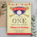 Vintage Sports Baseball 1st Birthday Party Invitation Postcard<br><div class="desc">Amaze your guests with this cool birthday party invite featuring crossed bats and a baseball with modern typography against a rustic parchment background. Simply add your event details on this easy-to-use template to make it a one-of-a-kind invitation.</div>