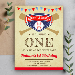 Vintage Sports Baseball 1st Birthday Party Invitation Postcard