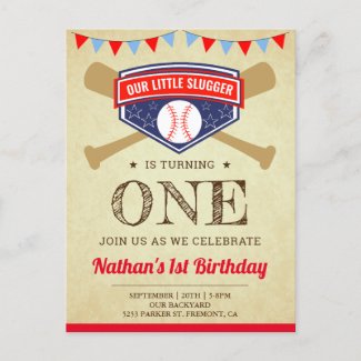 Vintage Sports Baseball 1st Birthday Party Invitation Postcard